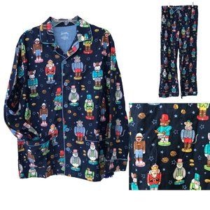 Nick & Nora Mens M Blue Christmas Nutcracker NEW Pajama Set PJ Cotton Flannel